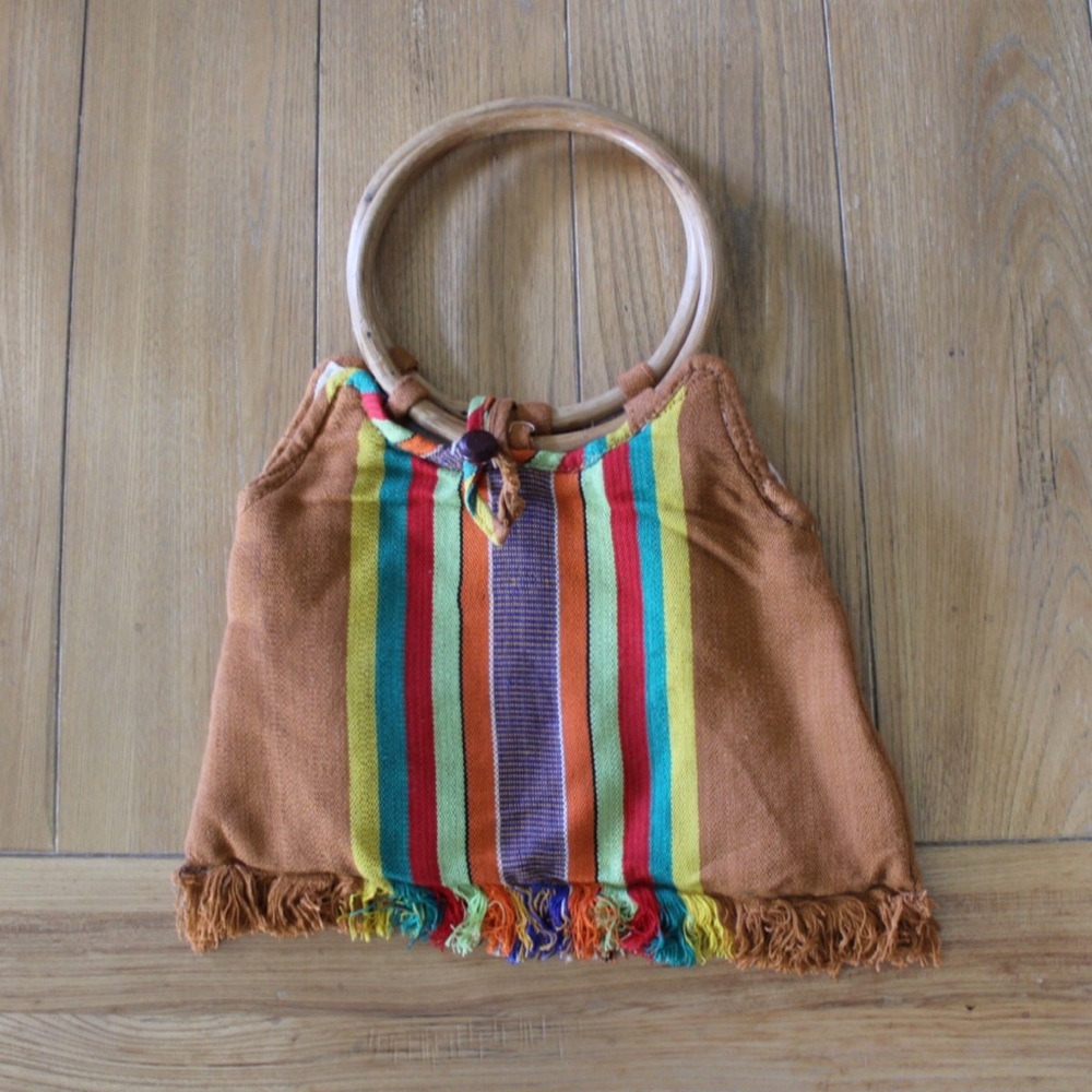 VTG Fringe Hem Wooden Handle Clutch handmade In Philippines